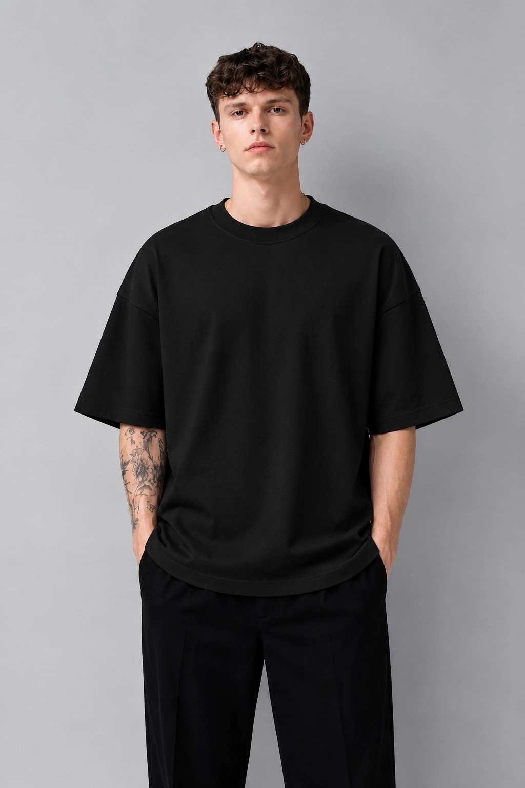Solid Black Drop Shoulder